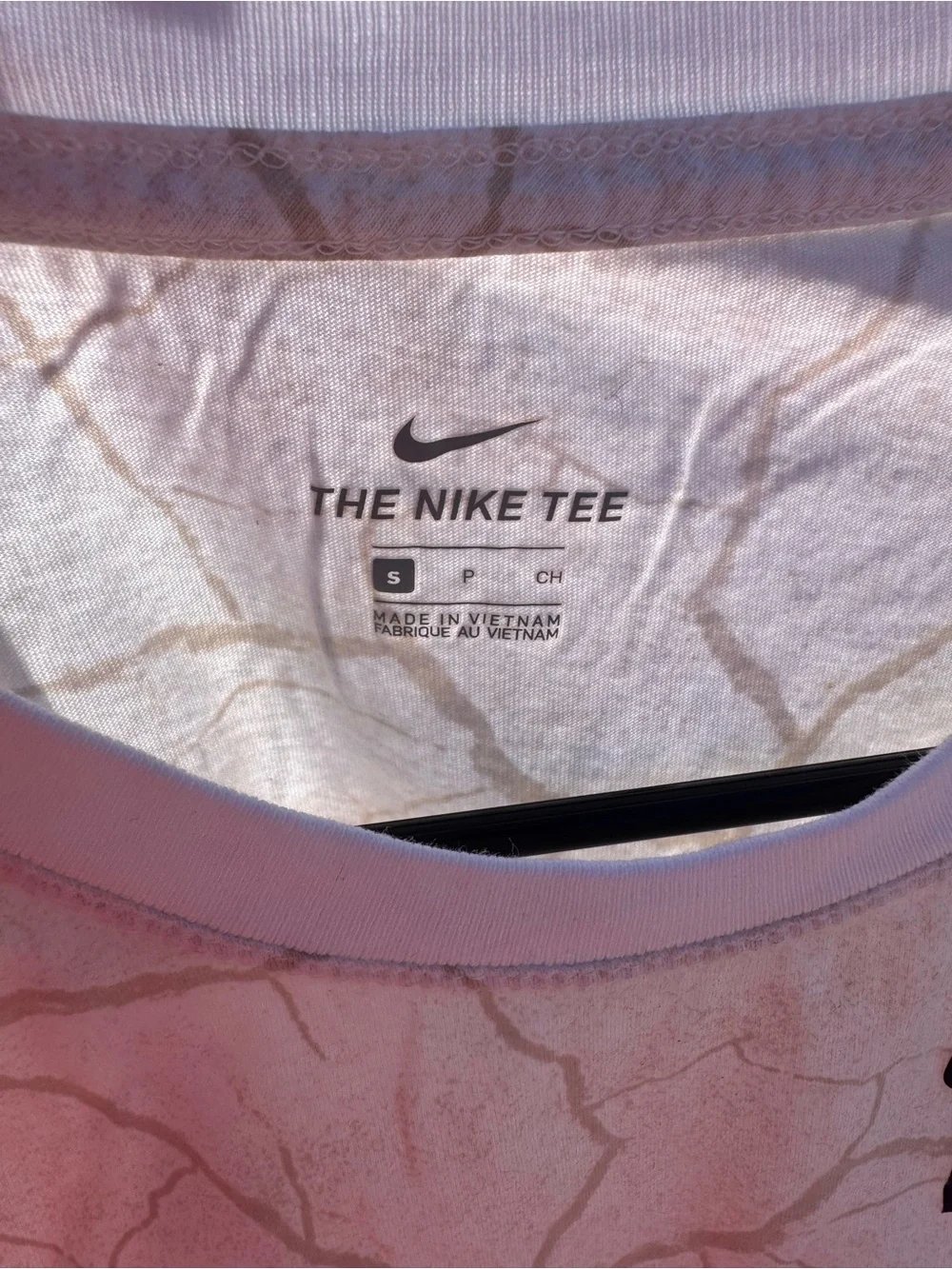 Nike Marble-Print Crop Tee in White and Tan